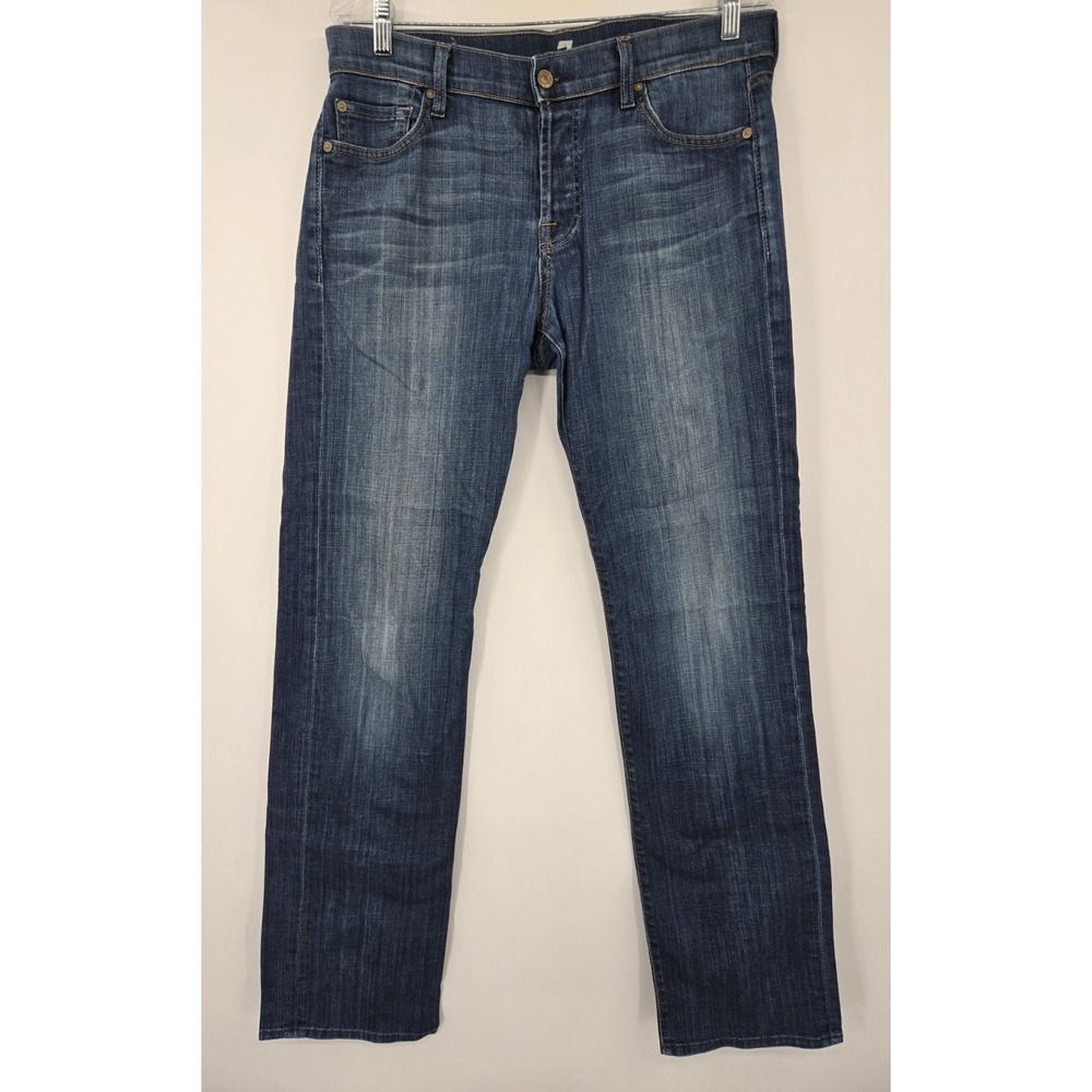 7 For All Mankind Jeans Mens 32(34x33) Standard Blue Straight Leg Button Fly USA